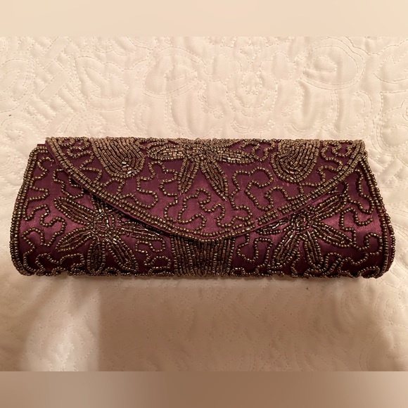 Handbags - Host Pick Handcrafted Burgundy & Beaded Accented Evening Bag